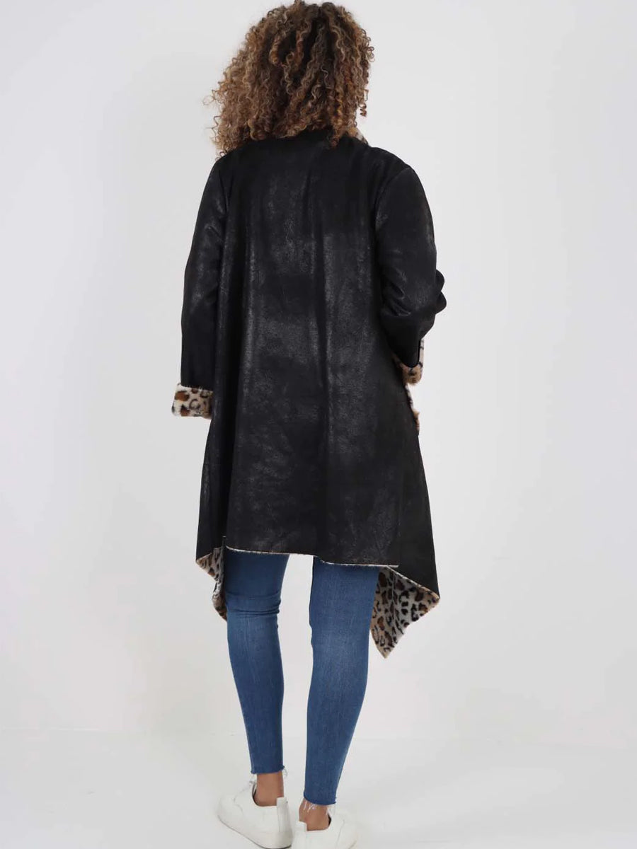 talian Leopard Print Open Front Jacket - Black