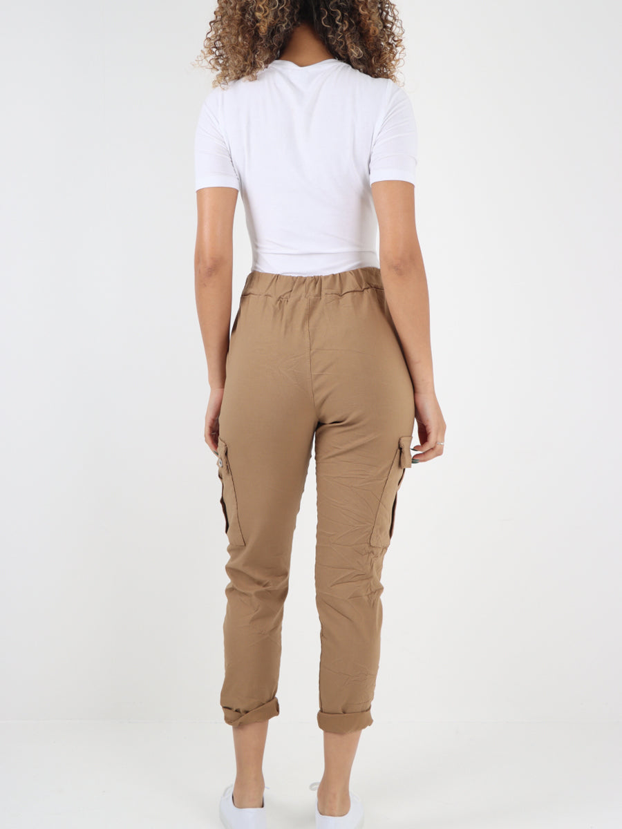 Italian Plain Cargo Magic Pants - Camel