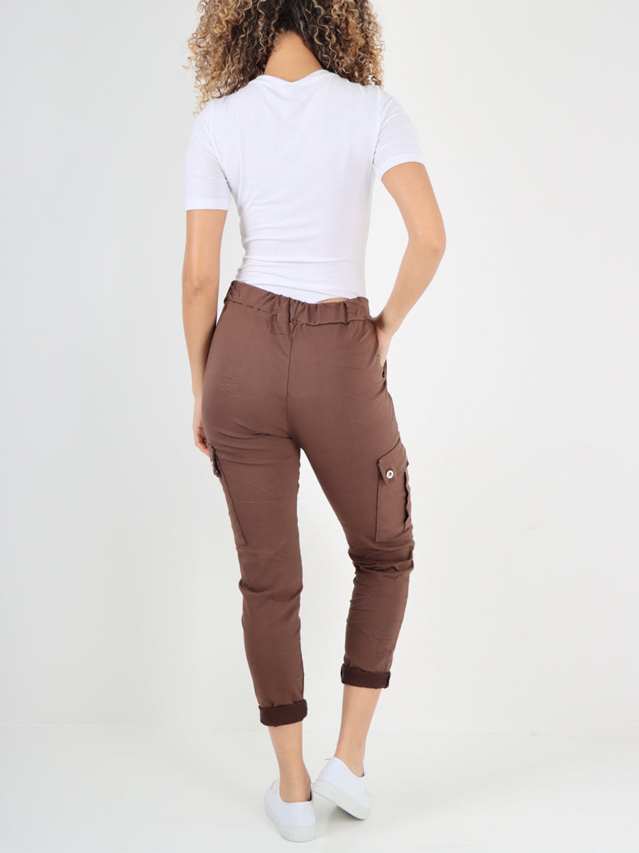 Italian Plain Cargo Magic Pants - Chocolate