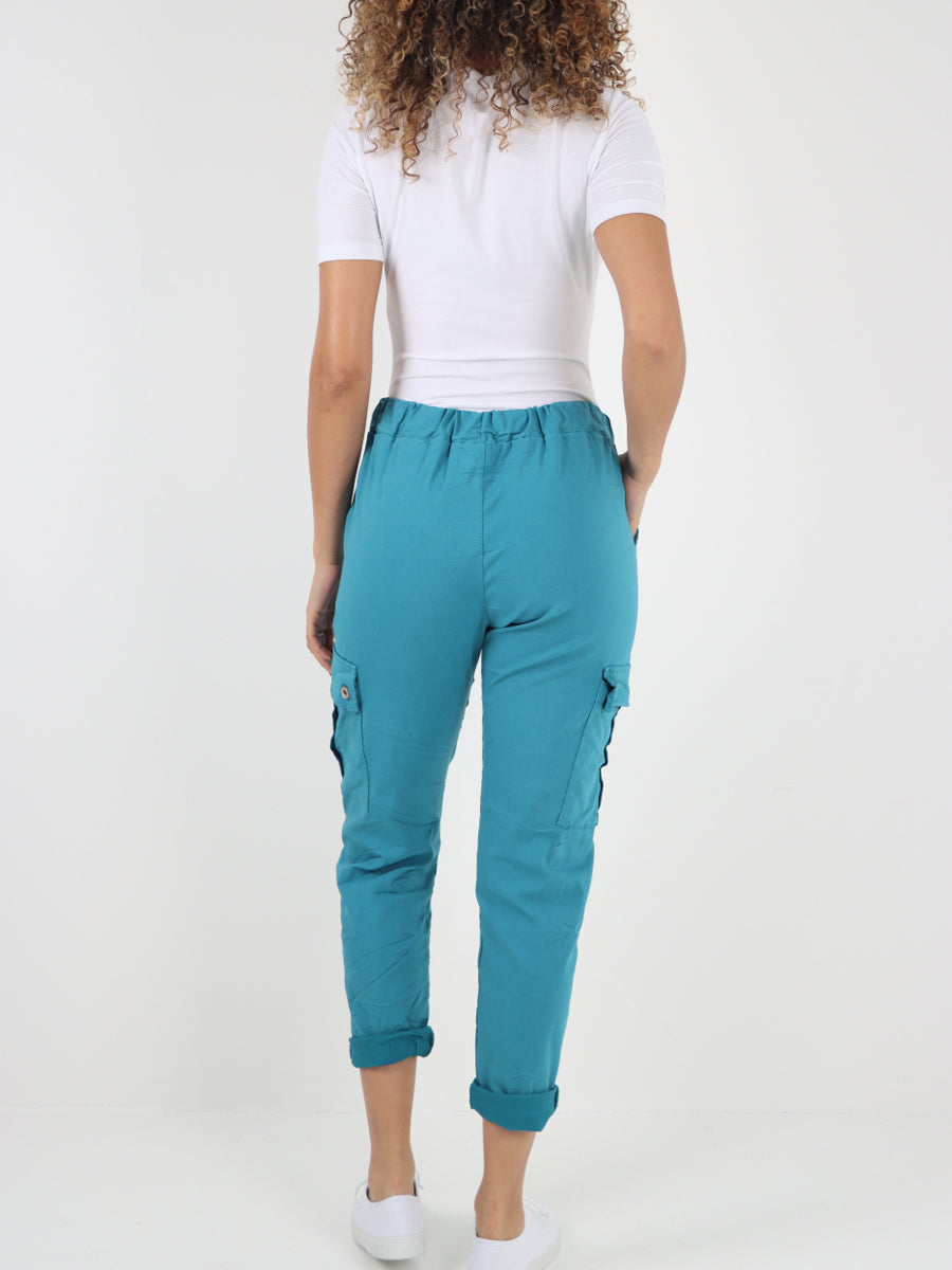 Italian Plain Cargo Magic Pants - Dark Aqua