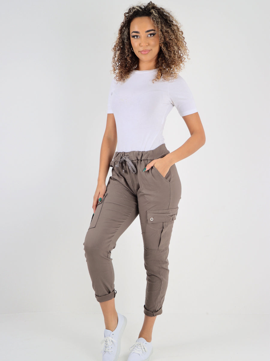 Italian Plain Cargo Magic Pants - Mocha