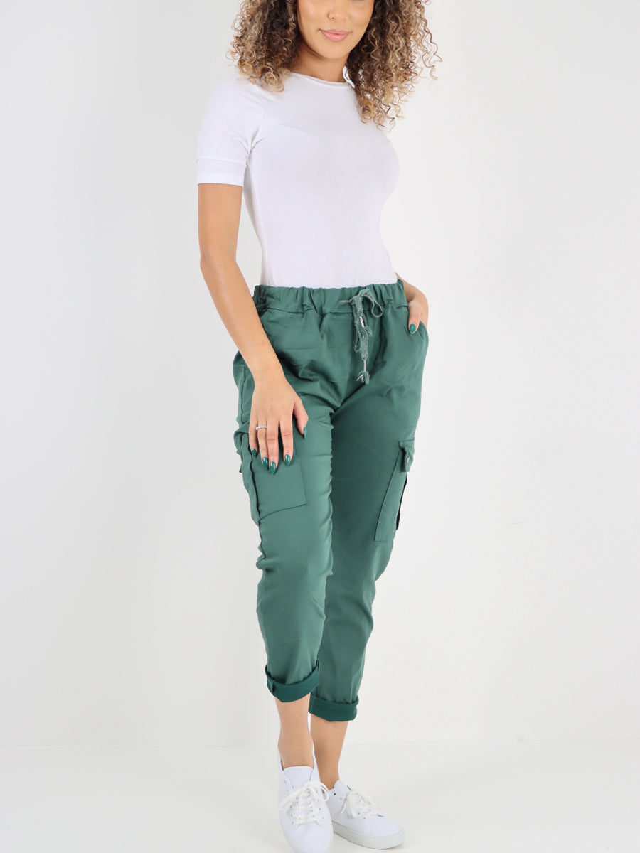 Italian Plain Cargo Magic Pants - Jade Green