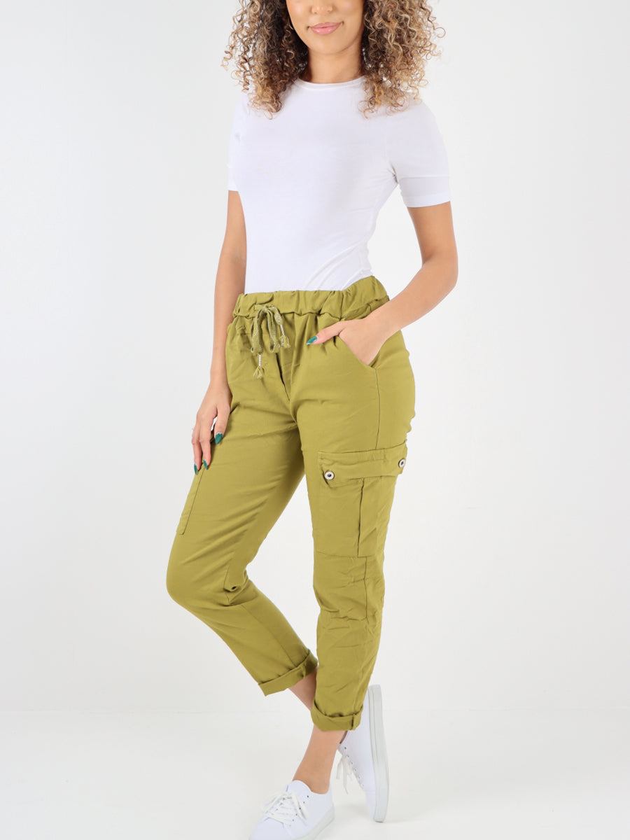 Italian Plain Cargo Magic Pants - Mustard