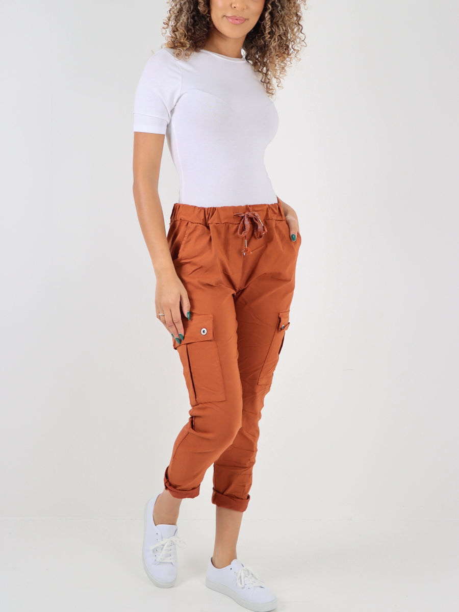 Italian Plain Cargo Magic Pants - Rust