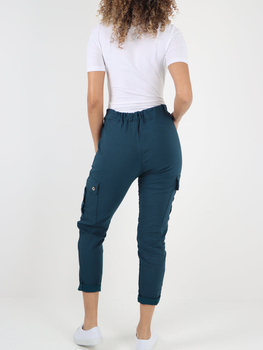 Italian Plain Cargo Magic Pants - Teal